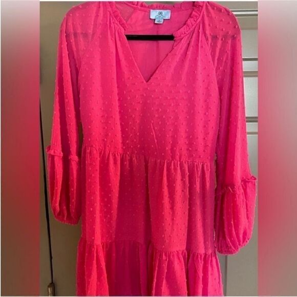 CeCe NWT Clip Dot Ruffle Long Sleeve Shift Dress in
Bright Rose XS - Picture 4 of 6
